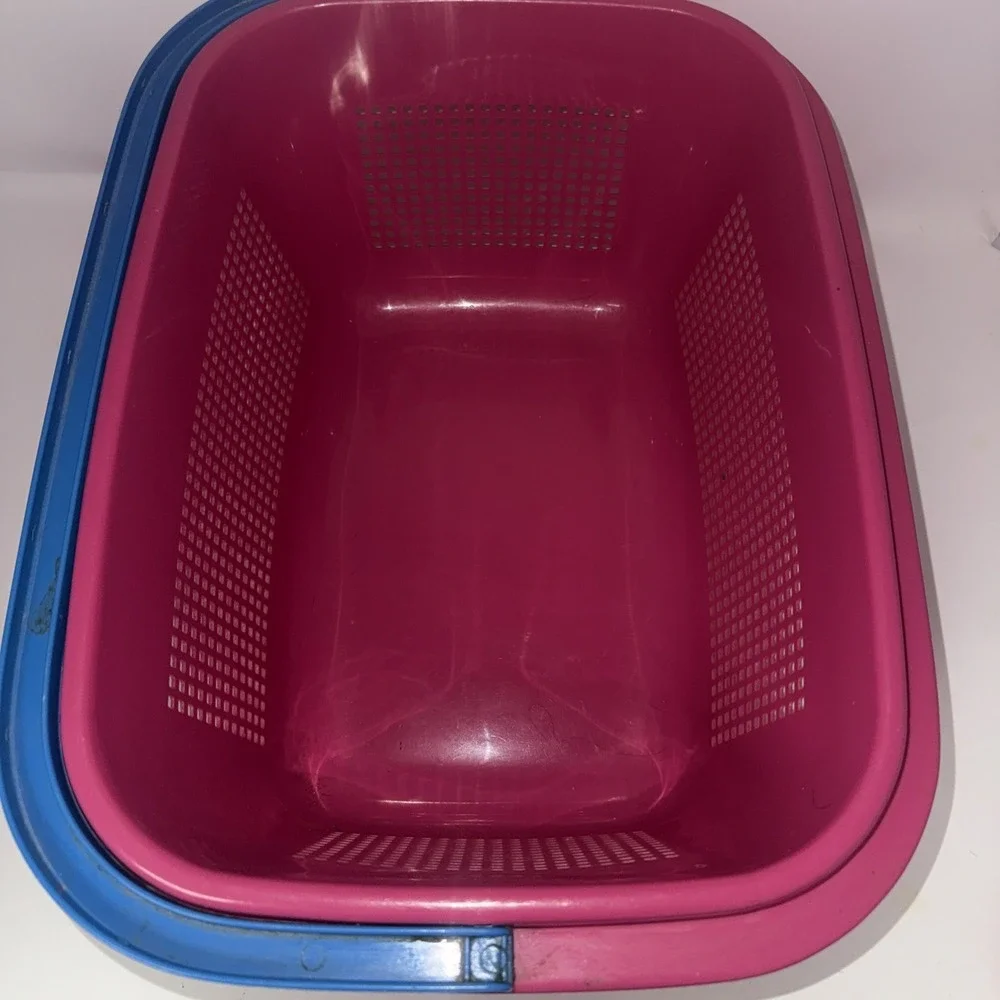 Vintage Plastic Basket Pail Bucket Hot Pink Organizer Swing Handle 90's 18x13x8